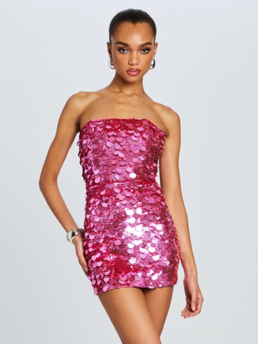 Retrofete Nolia Sequin Embellished Strapless Mini Dress Candy Pink Hot Barbie